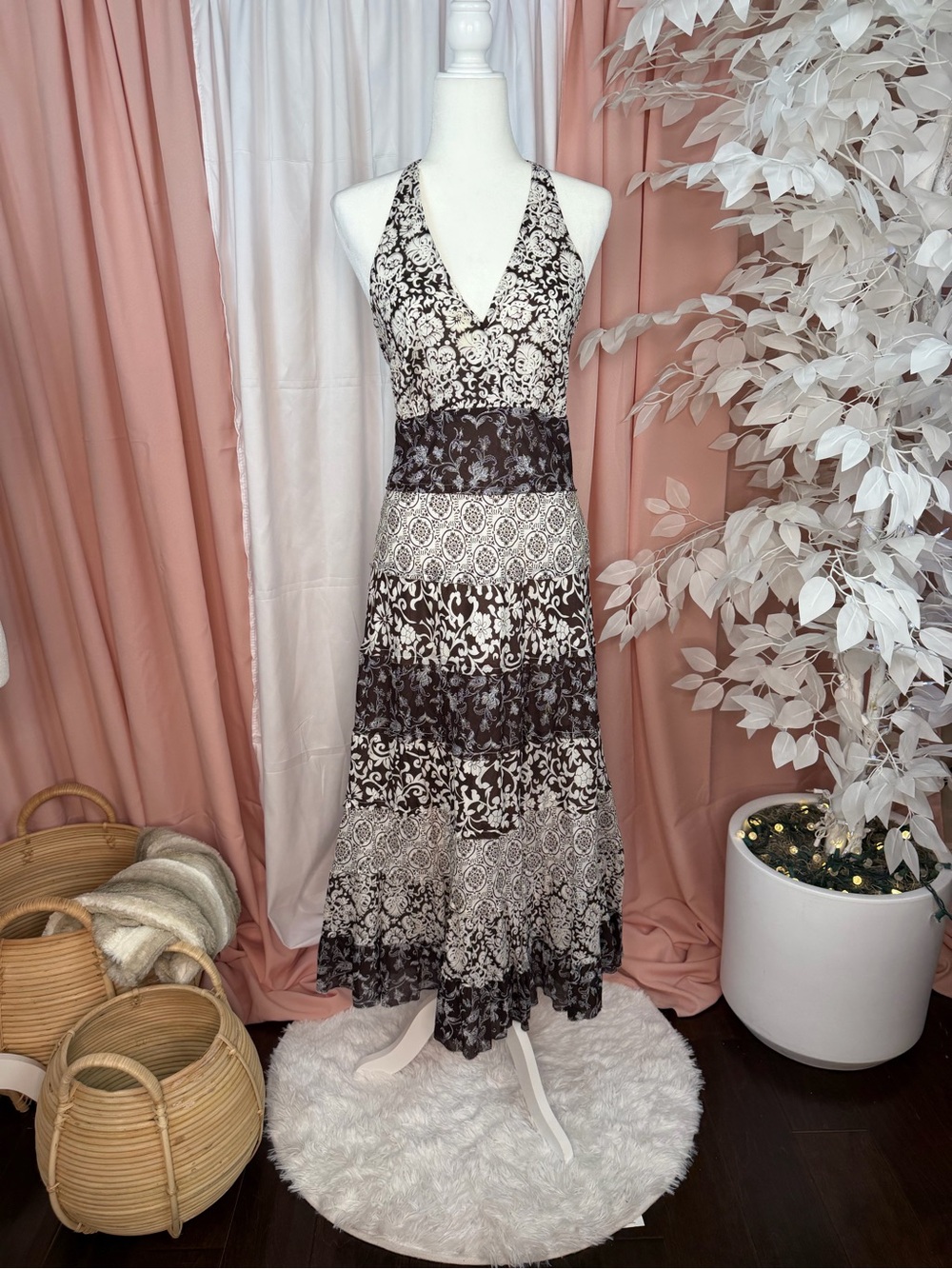 Style & Co Boho Halter Midi Dress Sz 8
